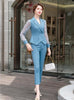 Women Spring Lace Suits Business Temperament Formal Stripes Slim Blazer And Pants Office Ladies Two Piece Work Wear