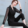 Women Spring Lace Suits Business Temperament Formal Stripes Slim Blazer And Pants Office Ladies Two Piece Work Wear