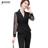 Women Spring Lace Suits Business Temperament Formal Stripes Slim Blazer And Pants Office Ladies Two Piece Work Wear
