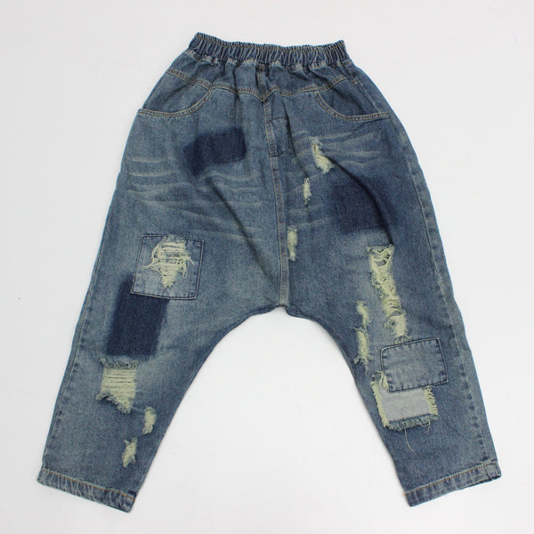 Women Spring Scratched Vintage Ripped Harem Pants Jeans Denim Trousers Ladies loose Elasitc Waist Distressed Denim Pants