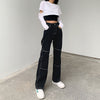 Women Stitching High Waist Loose Straight Trousers Casual All-match Jeans Intage Black Solid High Waist Baggy Street Casual