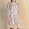 Women Stitching Ruffles Robe Half High Collar Loose Design Long Sleeve Floral Printed Ladies Early Autumn Mini Dress