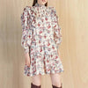 Women Stitching Ruffles Robe Half High Collar Loose Design Long Sleeve Floral Printed Ladies Early Autumn Mini Dress