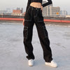 Women Straight Wide Leg Jeans, Trendy Hip Hop Style High Waist Relaxed Fit Denim Pants Pockets Decor Spring Autumn Wear