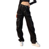Women Straight Wide Leg Jeans, Trendy Hip Hop Style High Waist Relaxed Fit Denim Pants Pockets Decor Spring Autumn Wear
