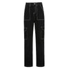 Women Straight Wide Leg Jeans, Trendy Hip Hop Style High Waist Relaxed Fit Denim Pants Pockets Decor Spring Autumn Wear