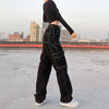 Women Straight Wide Leg Jeans, Trendy Hip Hop Style High Waist Relaxed Fit Denim Pants Pockets Decor Spring Autumn Wear