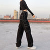 Women Straight Wide Leg Jeans, Trendy Hip Hop Style High Waist Relaxed Fit Denim Pants Pockets Decor Spring Autumn Wear