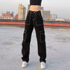 Women Straight Wide Leg Jeans, Trendy Hip Hop Style High Waist Relaxed Fit Denim Pants Pockets Decor Spring Autumn Wear