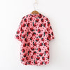Women Strawberry Print Blouse Turn-down Collar Casual Shirt Short Sleeve Loose Blouse Beach Wear