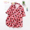 Women Strawberry Print Blouse Turn-down Collar Casual Shirt Short Sleeve Loose Blouse Beach Wear