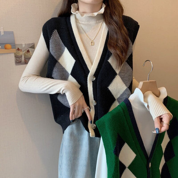 Women Street 2023 Autumn and Winter Corduroy Cardigan Suit Collar Single-breasted Sleeveless Solid Color Vest Jacket