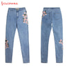 Women Stretch Embroidery Jeans With High Waist Elasticity Plus Size Pencils Blue Denim Pants Casual Fashion Jeans For Girls