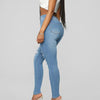 Women Stretch Ripped Jeans Solid Color Hole High Waist Pants Slim Pencil Long Straight Denim Pants Streetwear