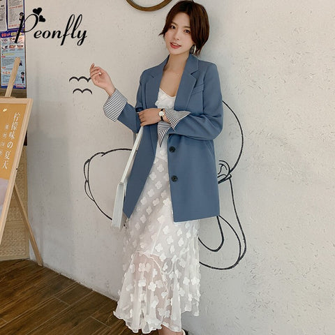 Women Striped Blazer Peonfly Autumn Female Work Jacket Vintage  Office Lady Elegant Blazers Feminino Pink