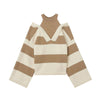 Women Striped Fake Two Pieces Sweaters Off Shoulder Slash neck Pullovers Womens Office Autumn Winter Chic Knitwear Tops