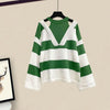 Women Striped Fake Two Pieces Sweaters Off Shoulder Slash neck Pullovers Womens Office Autumn Winter Chic Knitwear Tops