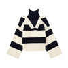Women Striped Fake Two Pieces Sweaters Off Shoulder Slash neck Pullovers Womens Office Autumn Winter Chic Knitwear Tops