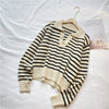 Women Striped Pullover Autumn Winter Korean Knitted Sweater  Casual Thick Jumper Loose Turn Down Collar Knitwear