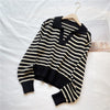 Women Striped Pullover Autumn Winter Korean Knitted Sweater  Casual Thick Jumper Loose Turn Down Collar Knitwear