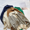 Women Striped Pullover Autumn Winter Korean Knitted Sweater  Casual Thick Jumper Loose Turn Down Collar Knitwear