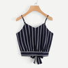 Women Striped Self Tie Back Crop Top V Neck Sexy Camis Sleeveless Tank Top Summer Tops Girls Spaghetti Strap Camisole Streetwear