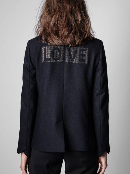 Women Suit Blazer 2023 Autumn Long Sleeve Business Ladies Coats Letter Rhinestone Outwear