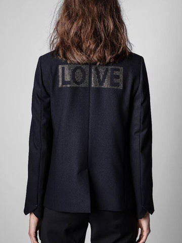 Women Suit Blazer 2023 Autumn Long Sleeve Business Ladies Coats Letter Rhinestone Outwear