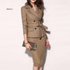 Women Suit Casual Blazer Women Collar Button Long Sleeve Zipper Skirt Suit Office Lady Autumnn Suits Femme Top+Skirt Costume New