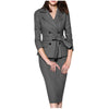 Women Suit Casual Blazer Women Collar Button Long Sleeve  Zipper Skirt Suit Office Lady Autumnn Suits Femme Top+skirt Costume