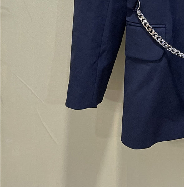 Women Suit Coat Wool Blend Single Button Chain Belt coat Office Lady Blazer 2023 Autumn Winter New