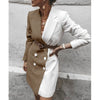 Women Suit Double Breasted Coat Long Blazer  Stitching Office Lady Jacket Female Dress Windbreaker Undefined  Overcoat Clothes
