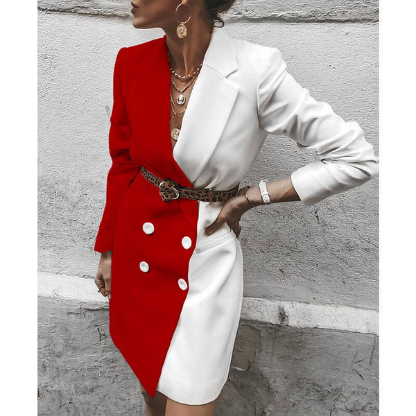 Women Suit Double Breasted Coat Long Blazer  Stitching Office Lady Jacket Female Dress Windbreaker Undefined  Overcoat Clothes