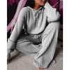 Women Suit Trend Ladies Autumn Knit 2 Piece Long Sleeve Loose Hooded Top High Waist Wide Leg Pants Suit Casual Wear