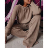 Women Suit Trend Ladies Autumn Knit 2 Piece Long Sleeve Loose Hooded Top High Waist Wide Leg Pants Suit Casual Wear