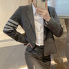 Women Suit Jacket Cotton Striped Coat Blazer Girl Outerwear Turn Down Collar Work Wear Party Wear Korean Design
