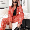 Women Suits Blazer Za 2022 Vintage Red Plaid Print Two Pieces Sets Office Lady Double Breasted Blazer Female Mini Pants Skirt