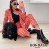 Women Suits Blazer Za 2022 Vintage Red Plaid Print Two Pieces Sets Office Lady Double Breasted Blazer Female Mini Pants Skirt