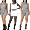 Women Summer 2 Piece Outfits Set Sexy Female Reflective Sleeveless Crop Top Shorts Sportwear Tracksuit Festival Rave Club Party