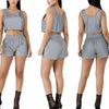 Women Summer 2 Piece Outfits Set Sexy Female Reflective Sleeveless Crop Top Shorts Sportwear Tracksuit Festival Rave Club Party