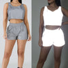 Women Summer 2 Piece Outfits Set Sexy Female Reflective Sleeveless Crop Top Shorts Sportwear Tracksuit Festival Rave Club Party