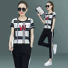 Women Summer 2 Piece Set 2023 Casual Sports Suit Plaid Short-sleeved Trousers Two Piece Set Green Red Black