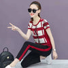 Women Summer 2 Piece Set 2023 Casual Sports Suit Plaid Short-sleeved Trousers Two Piece Set Green Red Black
