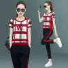 Women Summer 2 Piece Set 2023 Casual Sports Suit Plaid Short-sleeved Trousers Two Piece Set Green Red Black