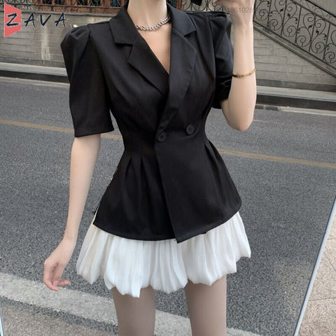 Women Summer 2022 Blazer Coat + Short Skirts Suits Elegant Short Sleeve Office Ladies Clothes Set Female Trafaluc Za 2022 Sheins