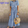 Women Summer Autumn Denim Long Dresses Retro Button Pockets Jeans Maxi Dress Ladies Casual Vestidos