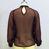Women Summer Autumn Wine Red Ruffles Chiffon Blouses Button Stand Collar Long Lantern Sleeve Ladies Sexy Shirts Size S-XL 6Q2509