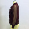 Women Summer Autumn Wine Red Ruffles Chiffon Blouses Button Stand Collar Long Lantern Sleeve Ladies Sexy Shirts Size S-XL 6Q2509