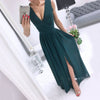 Women Summer Beach Green Maxi Dress Floral Print Boho Long Dress Ruffles Wrap Casual V-Neck Split Sexy Party Dress Robe Femme