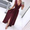 Women Summer Beach Green Maxi Dress Floral Print Boho Long Dress Ruffles Wrap Casual V-Neck Split Sexy Party Dress Robe Femme